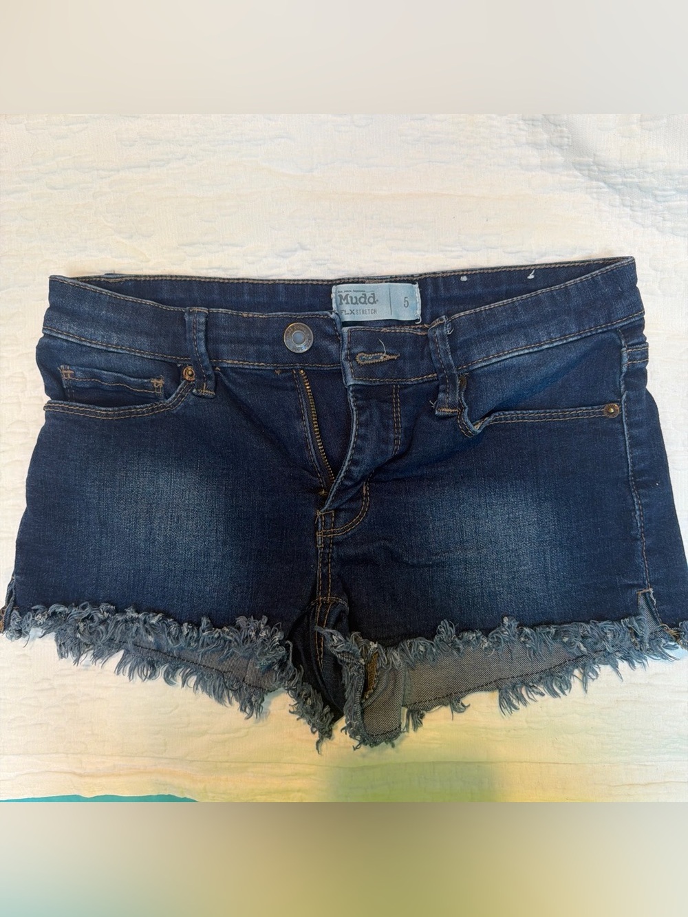 Mudd Women's Dark Indigo Denim Frayed Hem Shorts